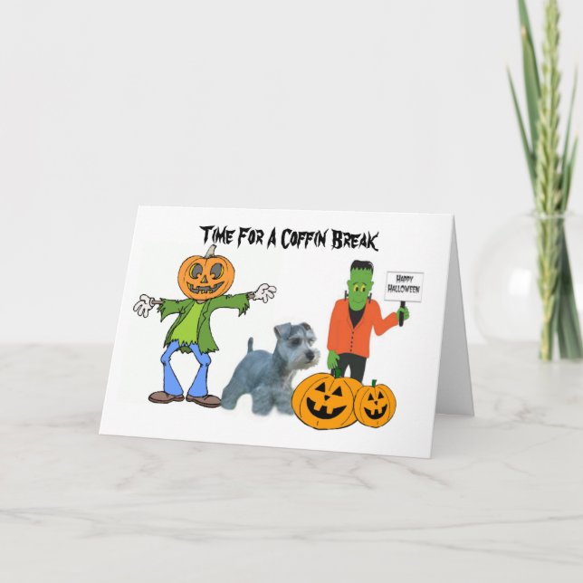 Miniatur Schnauzer Halloween-Grußkarte Karte (Vorderseite)