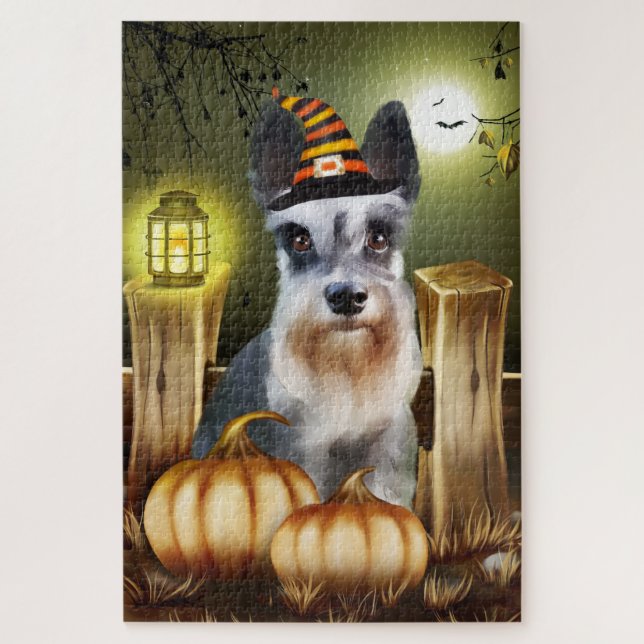 Miniatur Schnauzer Halloween-Puzzle. (Vertikal)