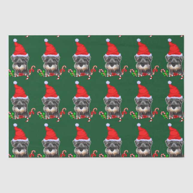 Miniatur-Schnauzer in Weihnachtsmannmütze-Gewebepa Seidenpapier (Vorderseite)