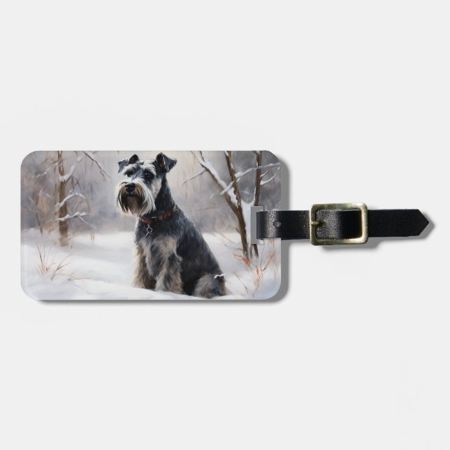 Miniatur Schnauzer lassen es Schnee Weihnachten Gepäckanhänger (Vorderseite horizontal)