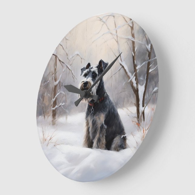 Miniatur Schnauzer lassen es Schnee Weihnachten Große Wanduhr (Winkel)
