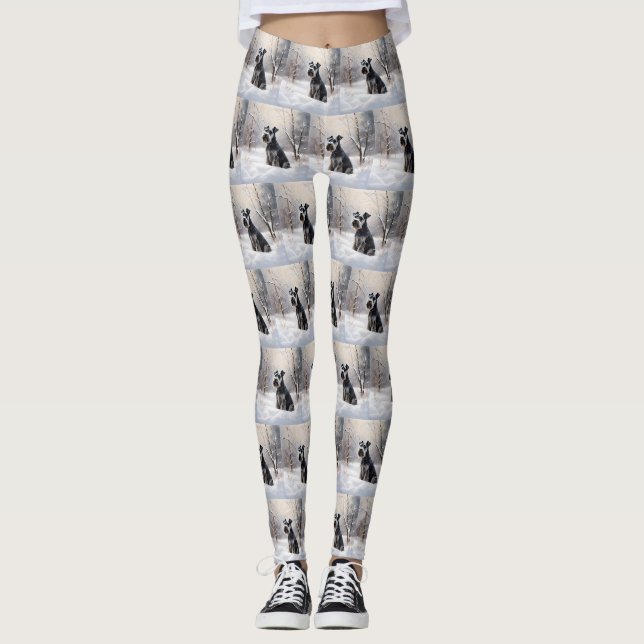 Miniatur Schnauzer lassen es Schnee Weihnachten Leggings (Vorderseite)