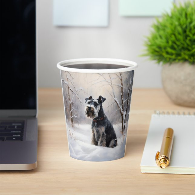 Miniatur Schnauzer lassen es Schnee Weihnachten Pappbecher (InSitu)