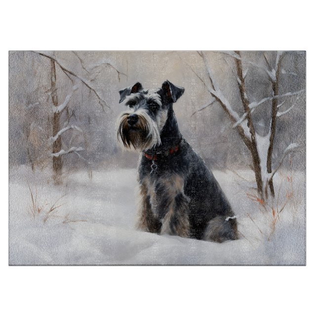 Miniatur Schnauzer lassen es Schnee Weihnachten Schneidebrett (Vorderseite)