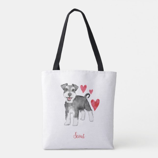 Miniatur Schnauzer Mini Schnauzer Custom Text Tasche (Rückseite)