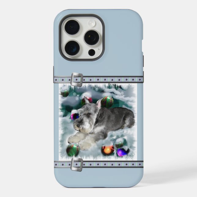 Miniatur Schnauzer Niedlich Blue Weihnachtsfeierta iPhone 15 Pro Max Hülle (Rückseite)