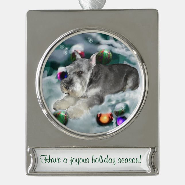 Miniatur Schnauzer Personalisiert Weihnachten Banner-Ornament Silber (Vorderseite)