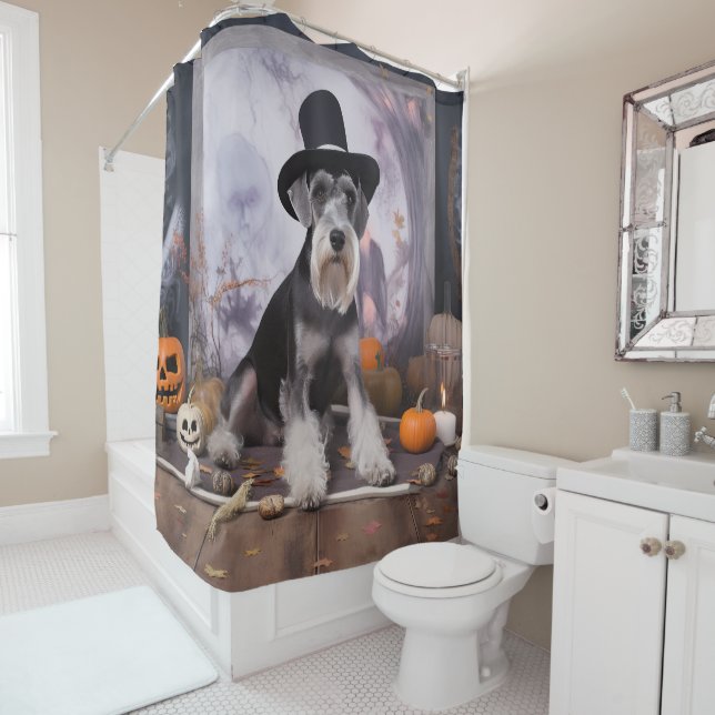 Miniatur Schnauzer Pumpkins Halloween Beängstigend Duschvorhang (Beispiel)