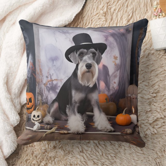 Miniatur Schnauzer Pumpkins Halloween Beängstigend Kissen (Decke)