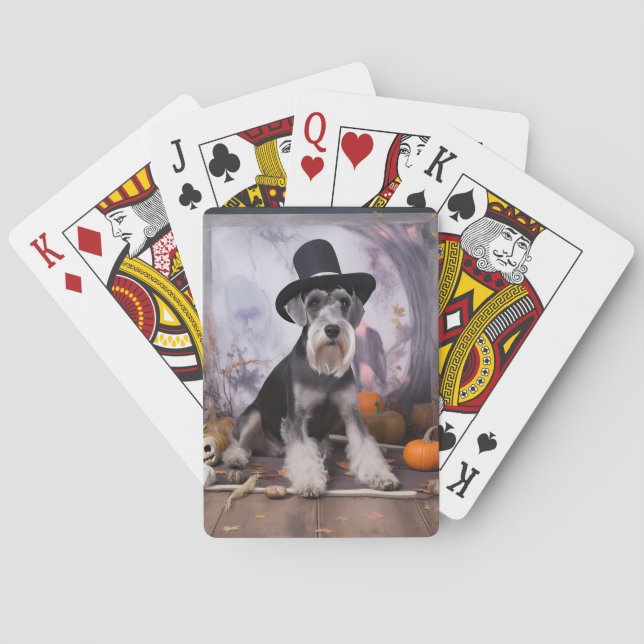 Miniatur Schnauzer Pumpkins Halloween Beängstigend Spielkarten (Rückseite)