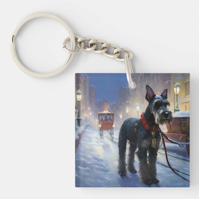 Miniatur Schnauzer Weihnachtsfeiertage Schlüsselanhänger (Vorderseite)