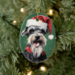 Miniatur Schnauzer Weihnachtsmalerei rund um zwei Keramik Ornament