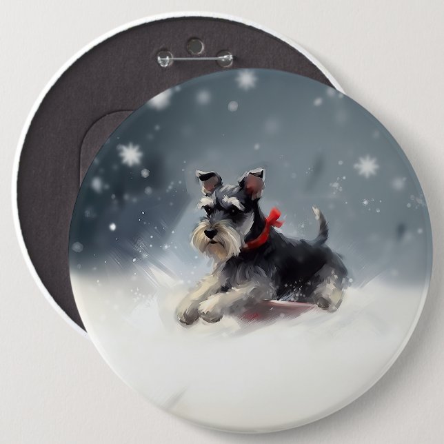 Miniatur Schnauzer Weihnachtsschnee Winter Button (Vorne & Hinten)