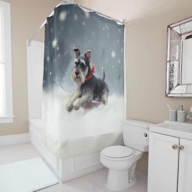 Miniatur Schnauzer Weihnachtsschnee Winter Duschvorhang (Beispiel)