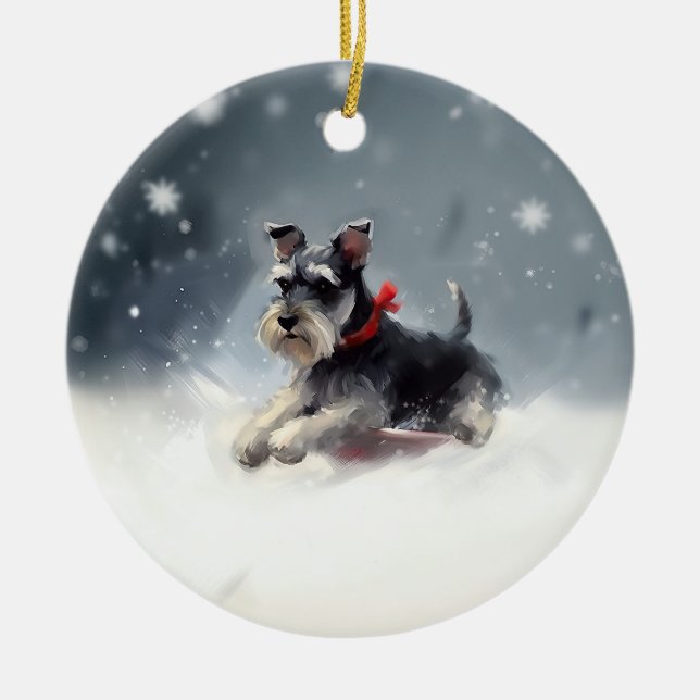 Miniatur Schnauzer Weihnachtsschnee Winter Keramik Ornament (Vorne)
