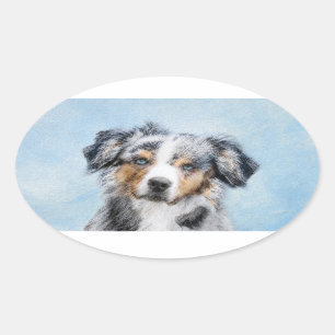 Miniaturamerikanische Hirtenmalerei - Hundekunst Ovaler Aufkleber