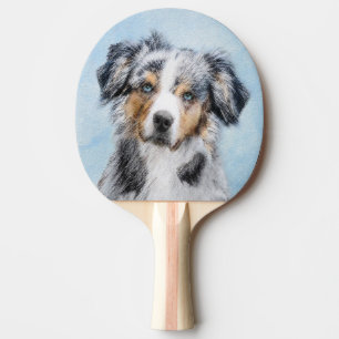 Miniaturamerikanische Hirtenmalerei - Hundekunst Tischtennis Schläger