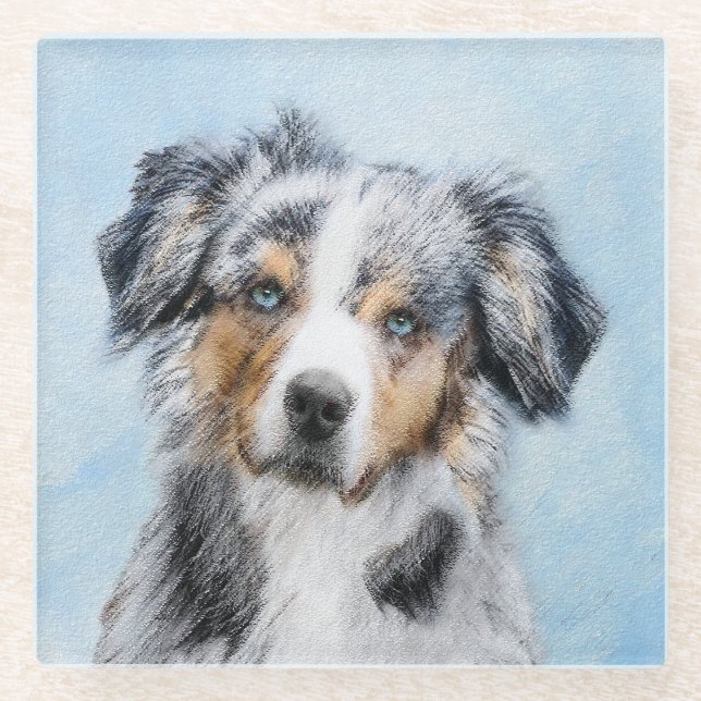 Miniaturbild Amerikanischer Hirtenmaler - Hundekun Glasuntersetzer (Vorderseite)