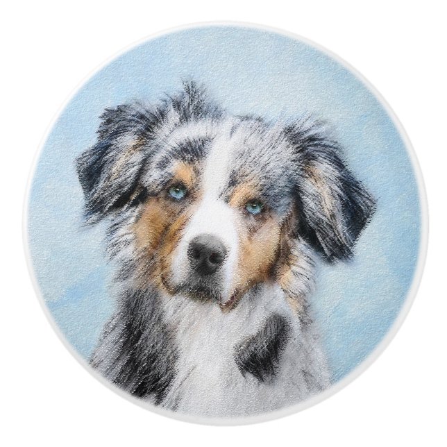 Miniaturbild Amerikanischer Hirtenmaler - Hundekun Keramikknauf (Vorderseite)