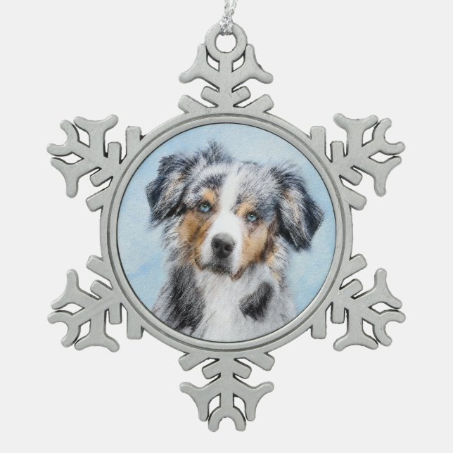 Miniaturbild Amerikanischer Hirtenmaler - Hundekun Schneeflocken Zinn-Ornament (Vorderseite)