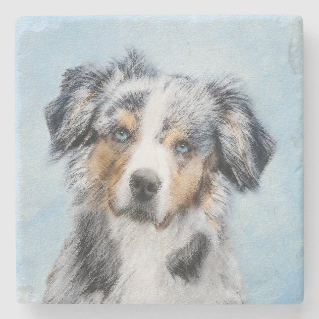 Miniaturbild Amerikanischer Hirtenmaler - Hundekun Steinuntersetzer (Vorderseite)