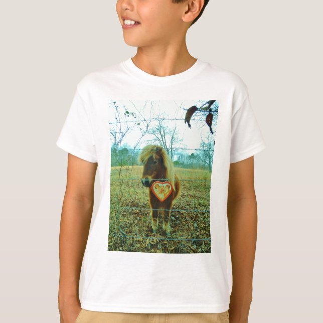 Miniature Brown horse Valentine Heart T-Shirt (Vorderseite)