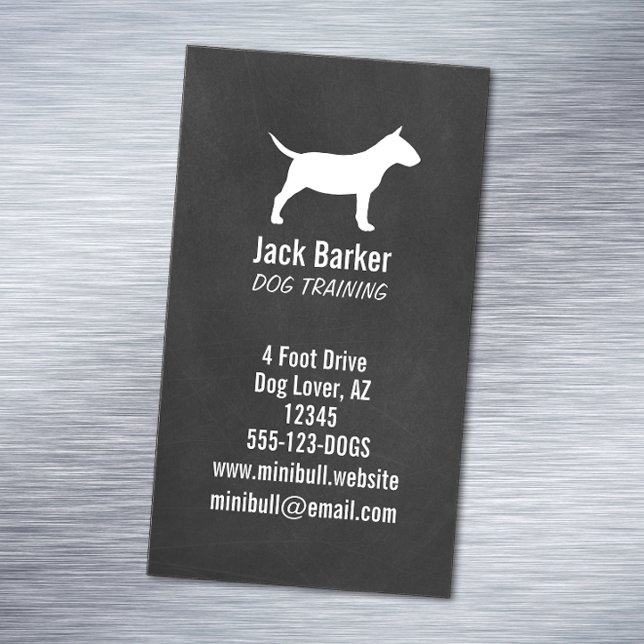 Miniature Bull Terrier Silhouette Chalkboard Stil Magnetische Visitenkarte (Von Creator hochgeladen)