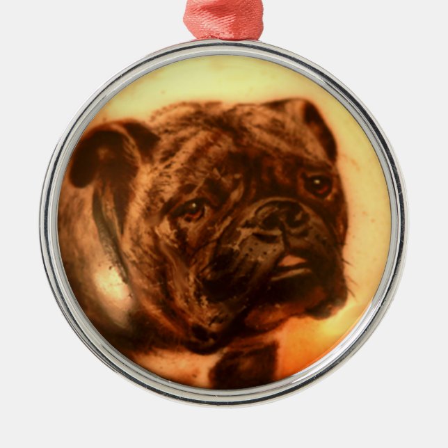MINIATURE HUND PORTRAITS Bulldog Ornament Aus Metall (Vorne)
