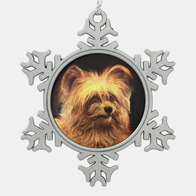 MINIATURE HUND PORTRAITS Skye Terrier Schneeflocken Zinn-Ornament (Vorderseite)