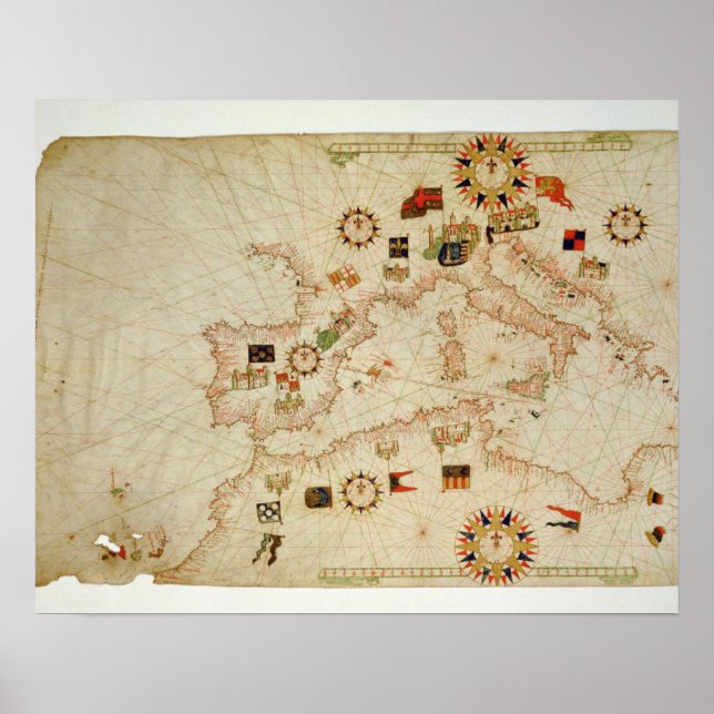 Miniature Nautical Map of the Central Mediterranea Poster (Vorne)