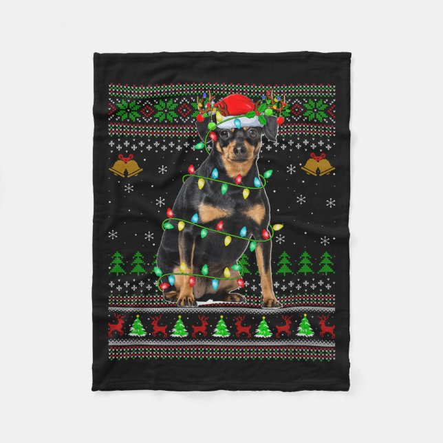Miniature Nscher Dog Ugly Christmas Sweaters Holid Fleecedecke (Vorderseite)