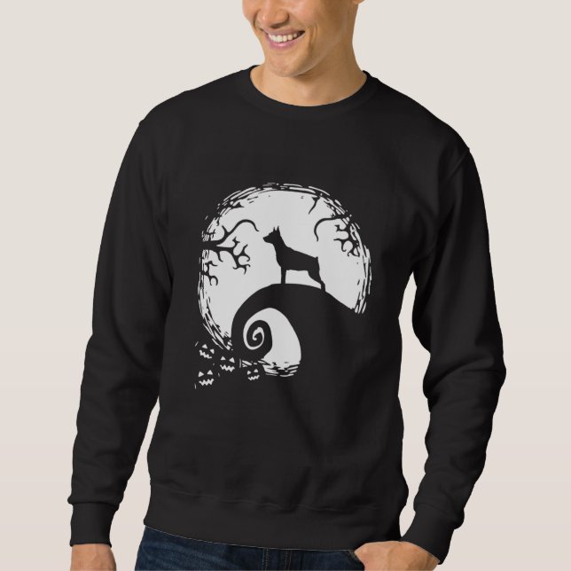 Miniature Pinscher And Moon Halloween Sweatshirt (Vorderseite)