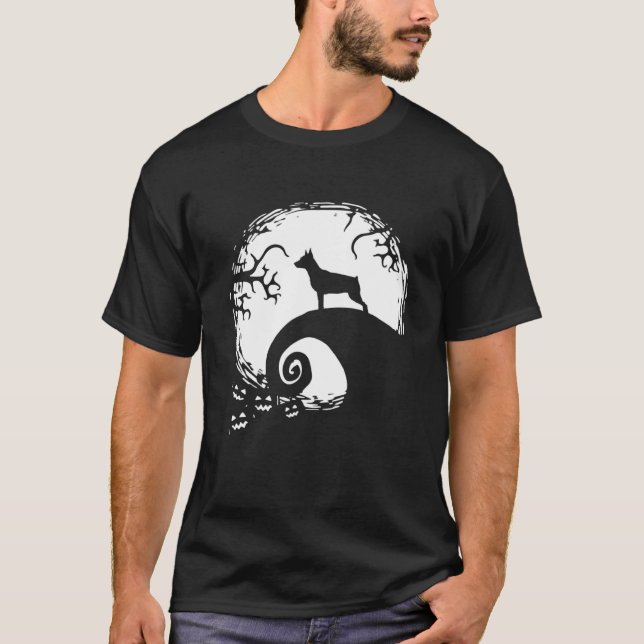 Miniature Pinscher And Moon Halloween T-Shirt (Vorderseite)