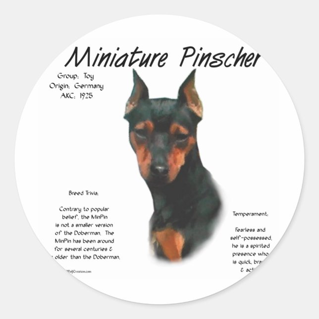 Miniature Pinscher (blk/rust) Historie Design Runder Aufkleber (Vorderseite)