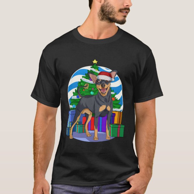 Miniature Pinscher Cute Santa Christmas Tree Decor T-Shirt (Vorderseite)