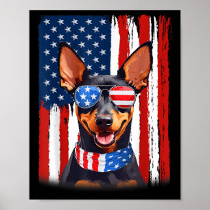Miniature Pinscher Dog America Flag 4. Juli Uns Poster