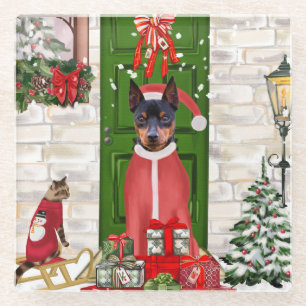Miniature Pinscher Dog Weihnachten Glasuntersetzer