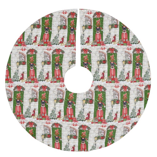 Miniature Pinscher Dog Weihnachten Polyester Weihnachtsbaumdecke (Vorderseite)