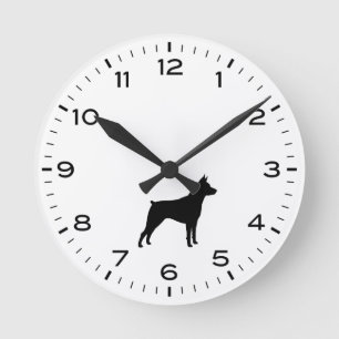 Miniature Pinscher Hund Silhouette MinPin Runde Wanduhr