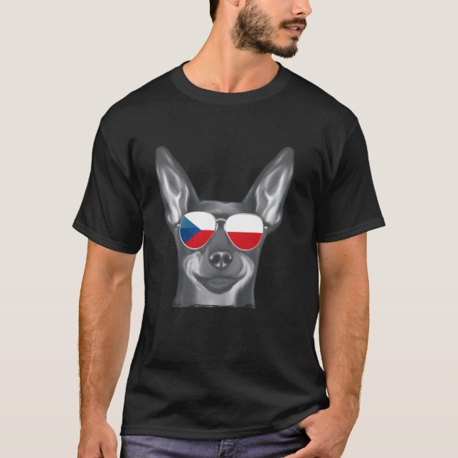 Miniature Pinscher Hund tschechische Flagge Sonnen T-Shirt (Vorderseite)