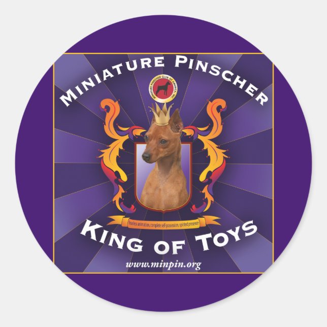 Miniature Pinscher, King of Toys Runder Aufkleber (Vorderseite)