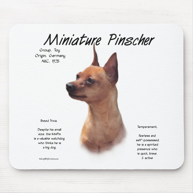 Miniature Pinscher (rot) Historie Design Mousepad (Vorne)