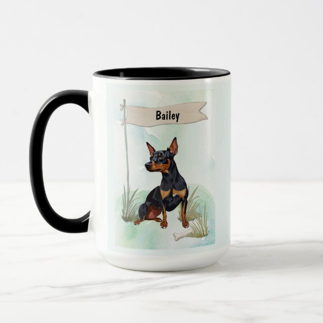 Miniature Pinscher Watercolor Personalized Dog Tasse (Links)