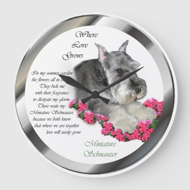 Miniature Schnauzer Art Ohrts Große Wanduhr (Vorderseite)
