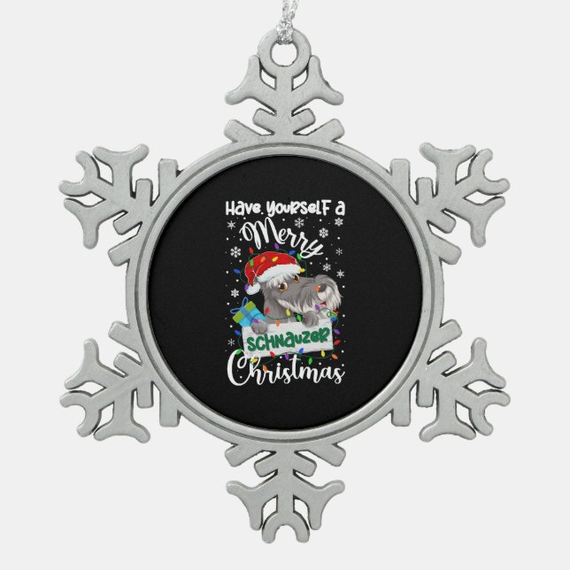 Miniature Schnauzer Christmas Mini Schnauzer Xmas Schneeflocken Zinn-Ornament (Vorderseite)