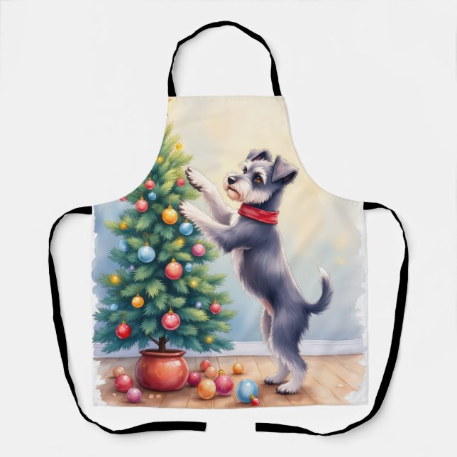 Miniature Schnauzer Decorating Christmas Tree Dog  Schürze (Vorderseite)