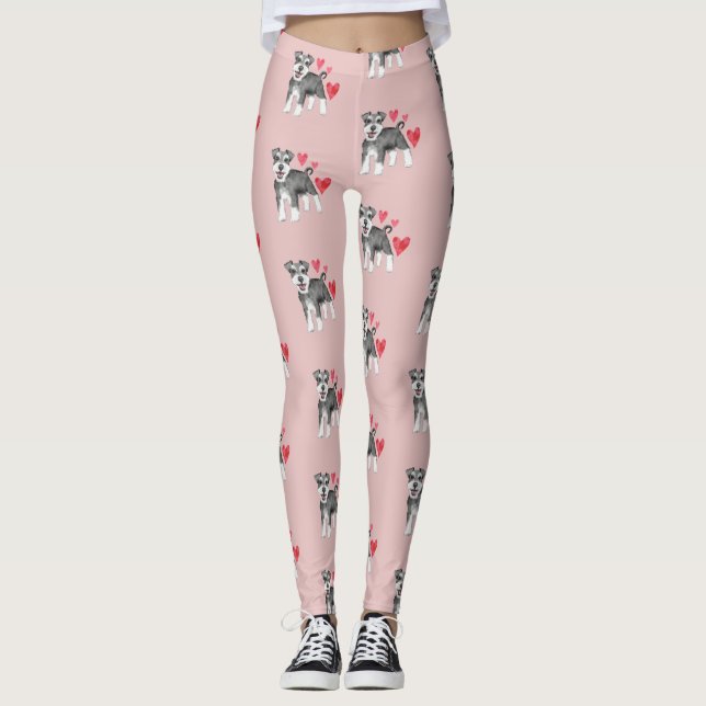 Miniature Schnauzer Dog Muster auf Rosa Leggings (Vorderseite)