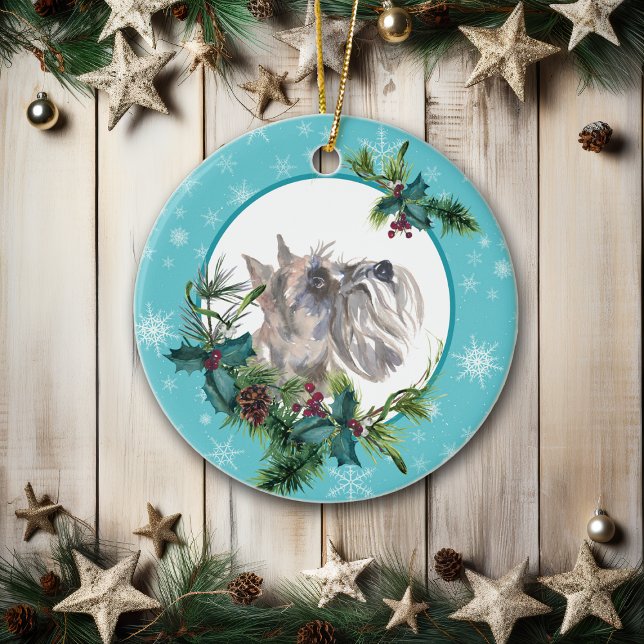Miniature Schnauzer Evergreen Blue Snowflake Keramik Ornament (Von Creator hochgeladen)