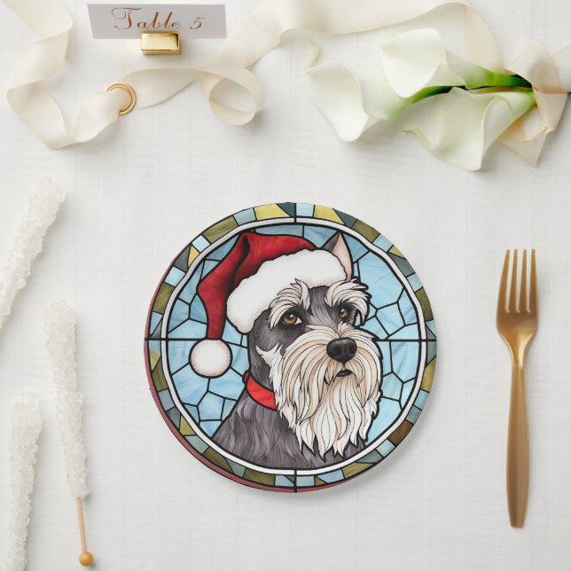 Miniature Schnauzer Festglasweihnacht Pappteller (Hochzeit)