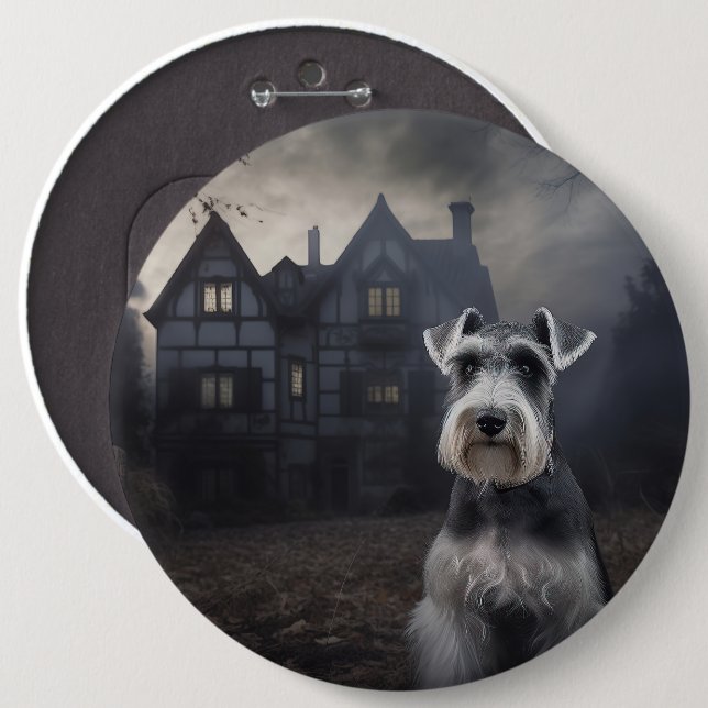 Miniature Schnauzer Halloween Beängstigend Button (Vorne & Hinten)